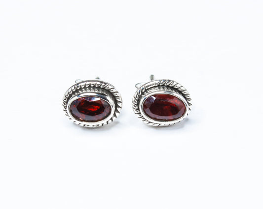 Oval Shaped Genuine Red GARNET Gemstone 925 SILVER Stud Earrings, Red Garnet Stud Earrings, Capricorn Zodiac January Birthstone, Australia, Zorbajewellers