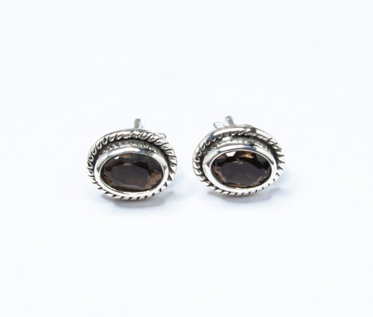 Genuine Oval Shaped Natural Brown Smoky Quartz Sterling Silver Stud Earrings, Bohemian design, Clear brown, Australia, Zorbajewellers
