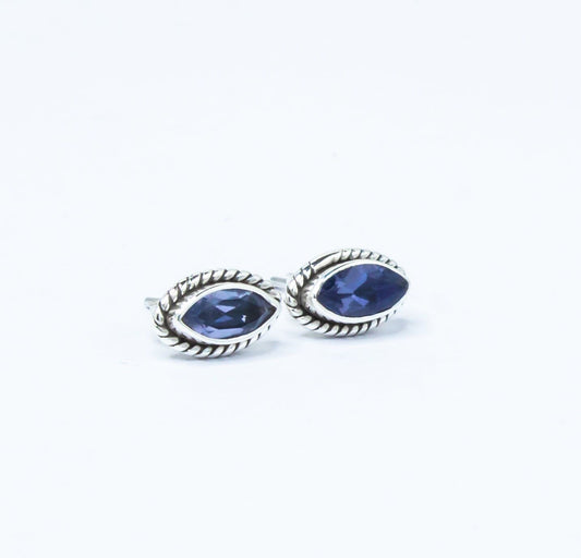 Genuine Iolite Leaf Shaped Gems Solid 925 Oxidized SILVER Stud Earrings, Sagittarius & Taurus Zodiac, September Birthstone, Australia, Zorbajewellers