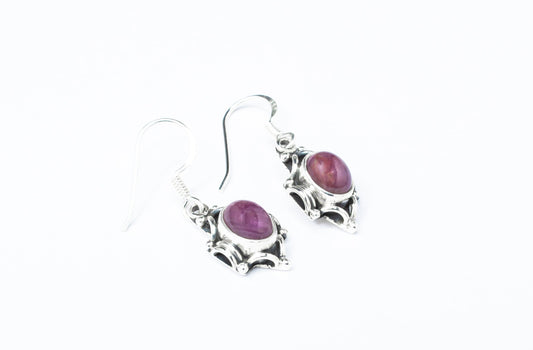 SOLID 925 Sterling Oxidized SILVER RUBY Earrings, Oval Ruby Gems Boho Drop Silver Earrings, Cancer Zodiac July Birthstone Gift, Australia, Zorbajewellers