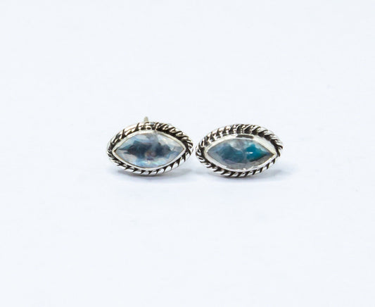 Genuine MOONSTONE Leaf Shaped Gems Solid 925 Silver Stud Earrings, White Studs, June Birthstone & Cancer Zodiac Gift, Australia, Zorbajewellers