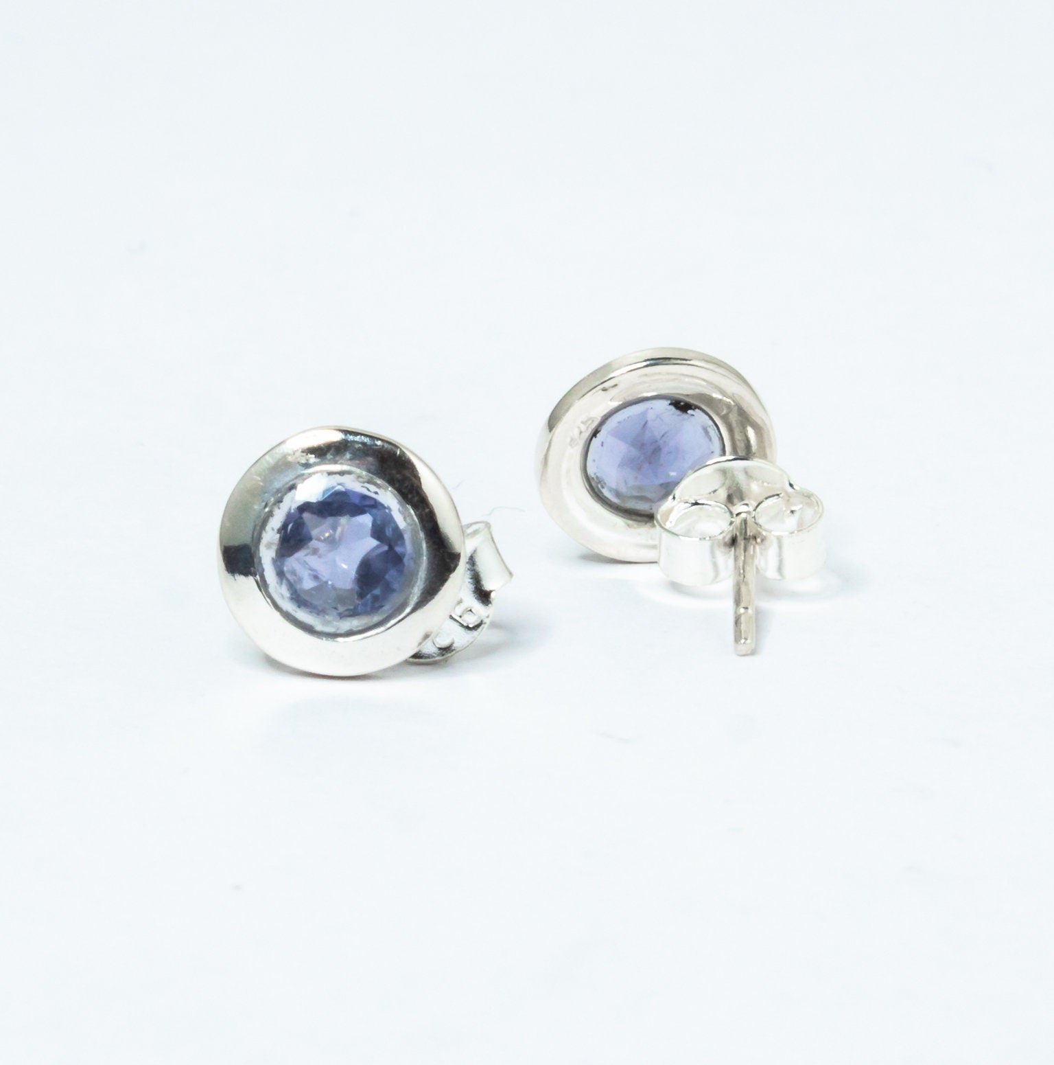Genuine Iolite Round Cut Gems Solid 925 Sterling SILVER Round Stud Earrings, Sagittarius & Taurus Zodiac, September Birthstone, Australia, Zorbajewellers