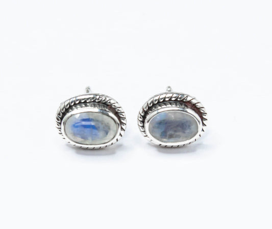 Genuine MOONSTONE Oval Gems Solid 925 Silver Bohemian Stud Earrings, Boho White Studs, June Birthstone & Cancer Zodiac Gift, Australia, Zorbajewellers