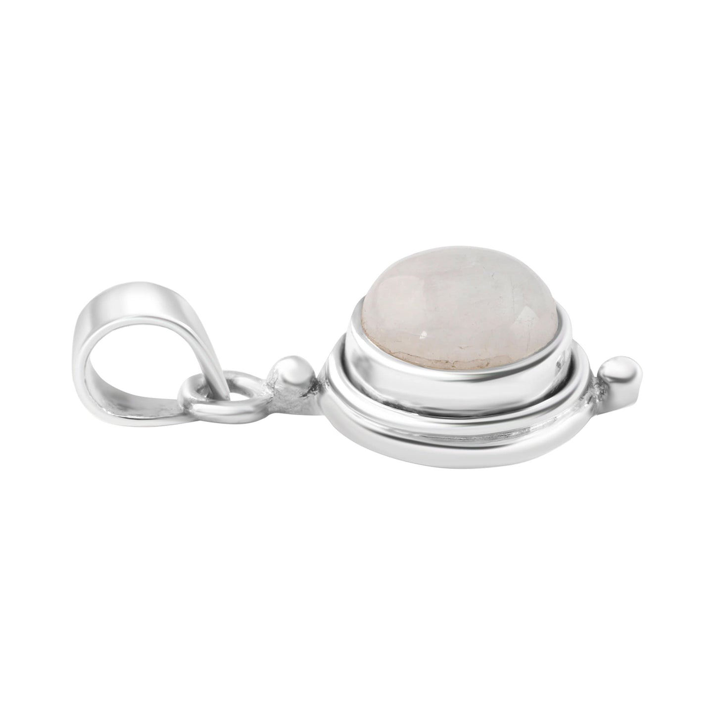 White Moonstone Gemstone Round Shaped Solid Sterling Silver Minimalist Necklace Pendant, Cancer Zodiac Birthstone, Australia, Zorbajewellers