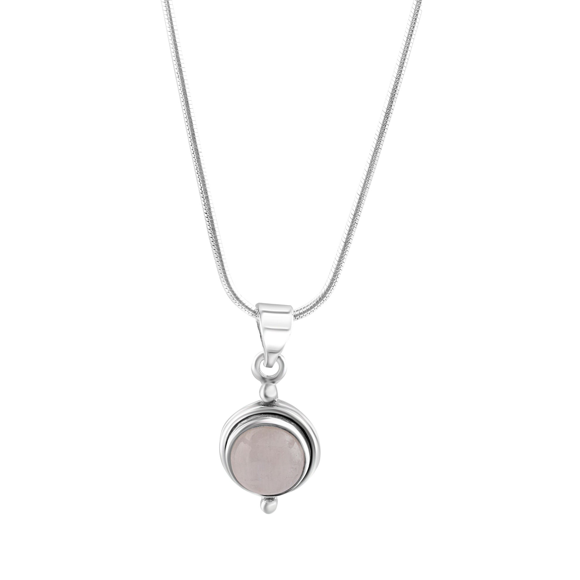 White Moonstone Gemstone Round Shaped Solid Sterling Silver Minimalist Necklace Pendant, Cancer Zodiac Birthstone, Australia, Zorbajewellers