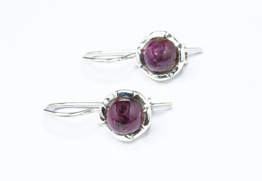 RUBY 925 Sterling Silver Round Shaped Latch-back Earrings, Red Maroon Ruby 925 Silver Earrings, Cancer Zodiac July birthstone, Australia, Zorbajewellers