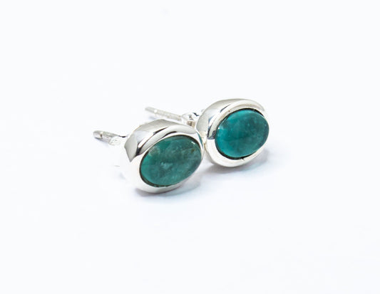 Genuine Green APATITE Gems Solid 925 Sterling Silver Minimalist Stud Earrings, Oval Sterling Silver Stud, May Birthstone Gift, Australia, Zorbajewellers