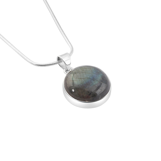 BIG Round Labradorite Gemstone Solid 925 Sterling Silver Pendant, Gemini, Cancer Zodiac Gift,  Australia, Zorbajewellers