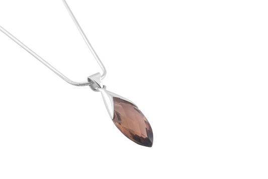 Beautifully Cut-Stone Leaf Shaped Smoky Quartz Solid 925 Silver Marquise Pendant, Capricorn Zodiac November Birthstone, Australia, Zorbajewellers