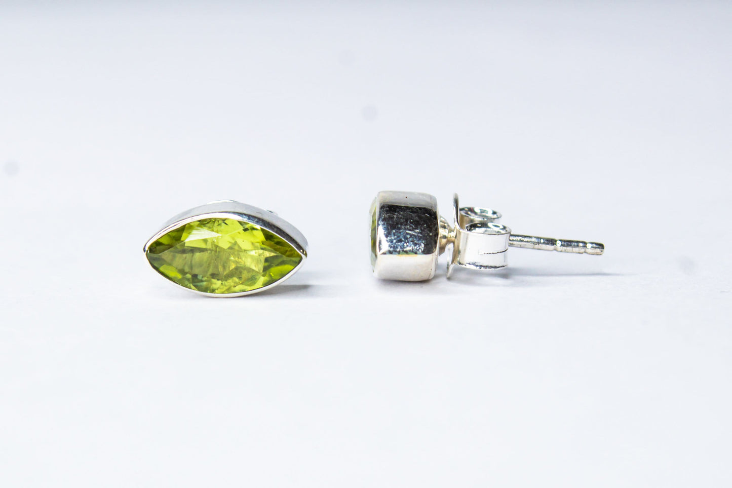 Genuine PERIDOT Gemstones Solid 925 Sterling SILVER Simple Leaf Shaped Stud Earrings, Olive Green Peridot Stud Earrings, Australia, Zorbajewellers