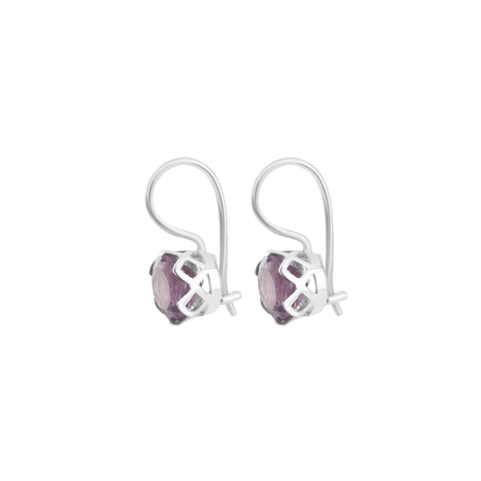 Amethyst 925 Sterling Silver Round Shaped Latch-back Earrings, Purple 925 Silver, Aquarius Zodiac February birthstone gift, Australia, Zorbajewellers