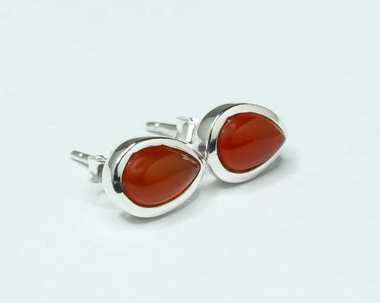 Pear Shaped CARNELIAN Gems Solid 925 Sterling SILVER Simple Stud Earrings