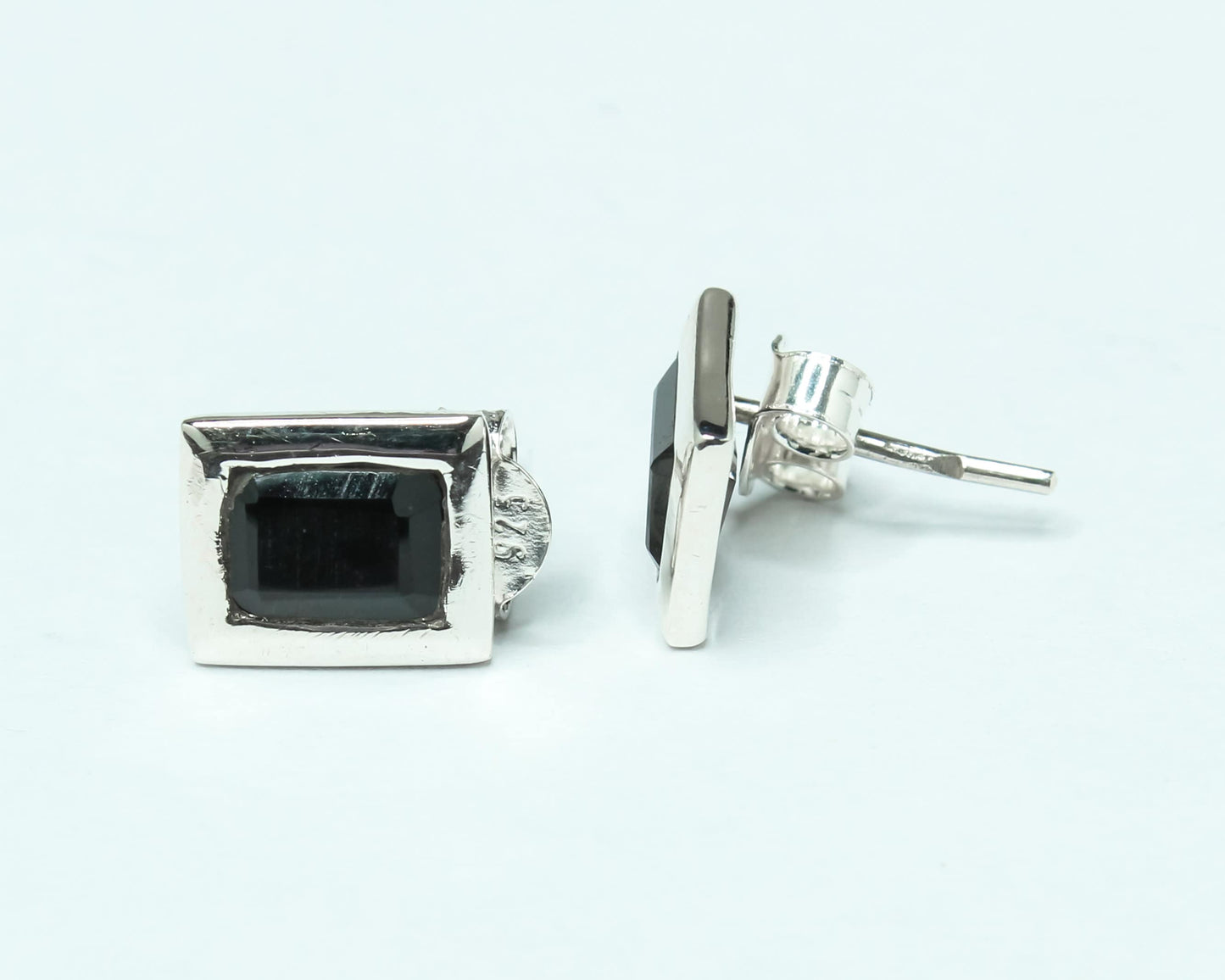 Rectangular Black ONYX Gemstones 925 Sterling SILVER Simple Stud Earrings