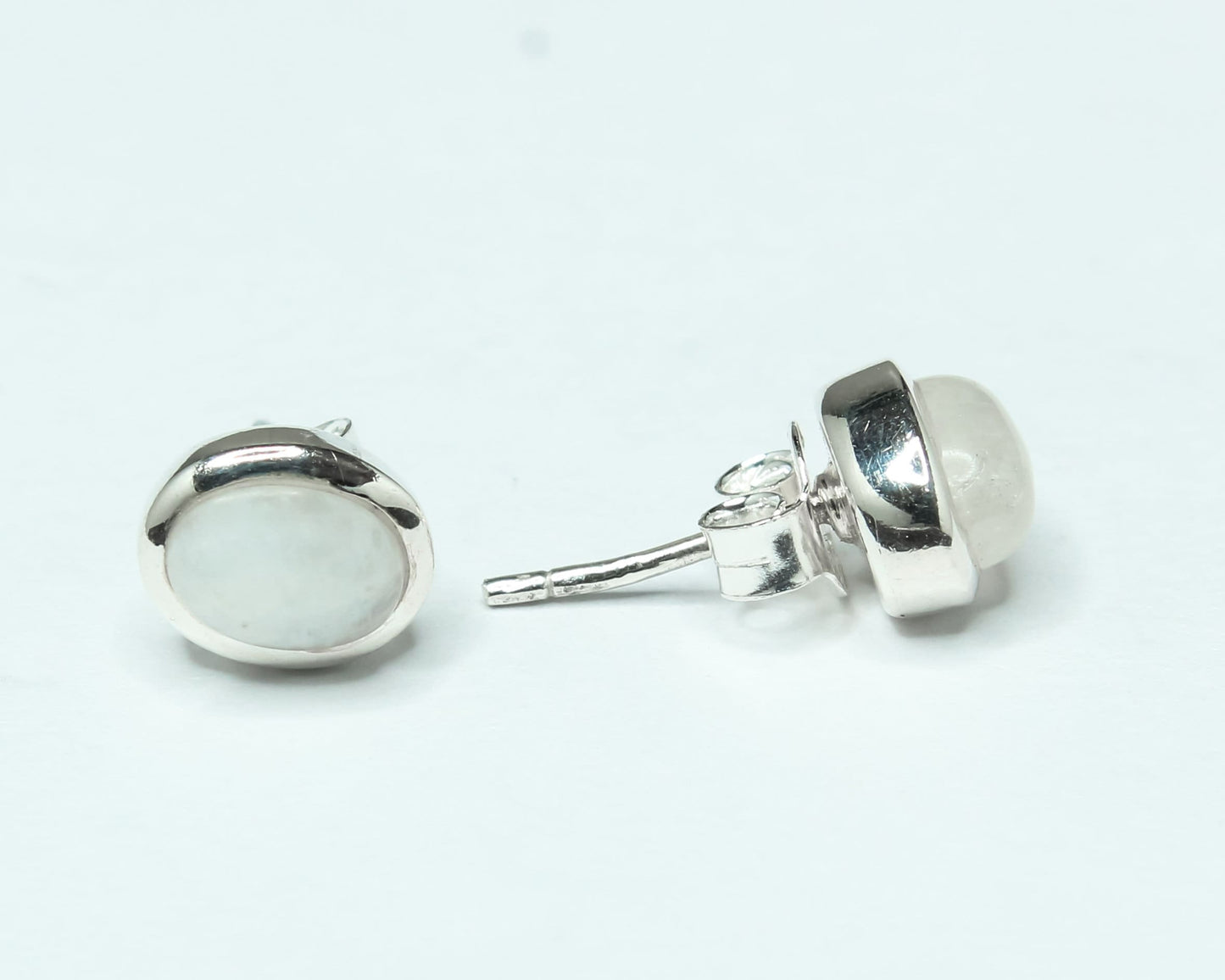 Oval Shaped MOONSTONE Gems Solid 925 Silver Minimalist Stud Earrings