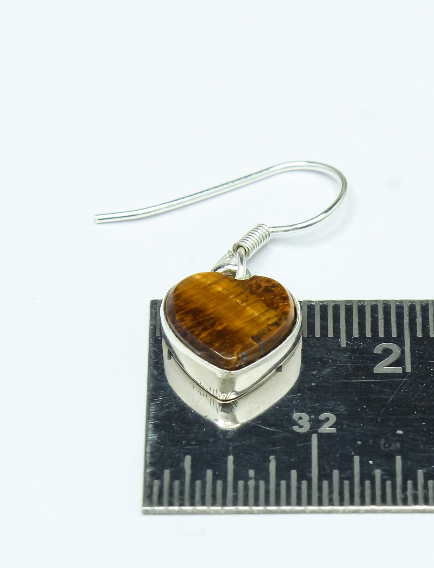 Heart TIGER'S EYE Gems 925 Sterling SILVER Minimalistic Drop Earrings