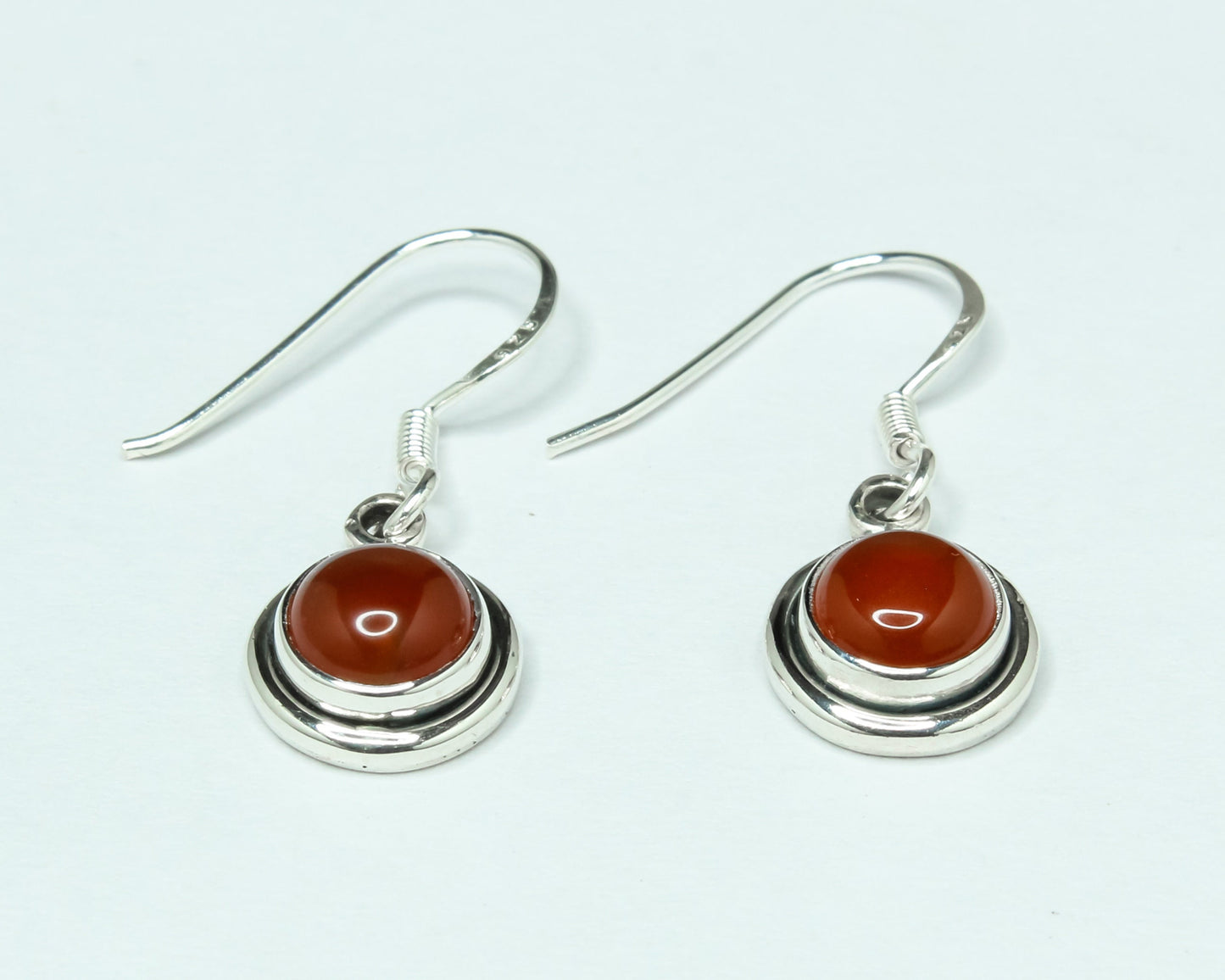 Round Shaped CARNELIAN Gems Solid 925 SILVER Minimalistic Drop Earrings