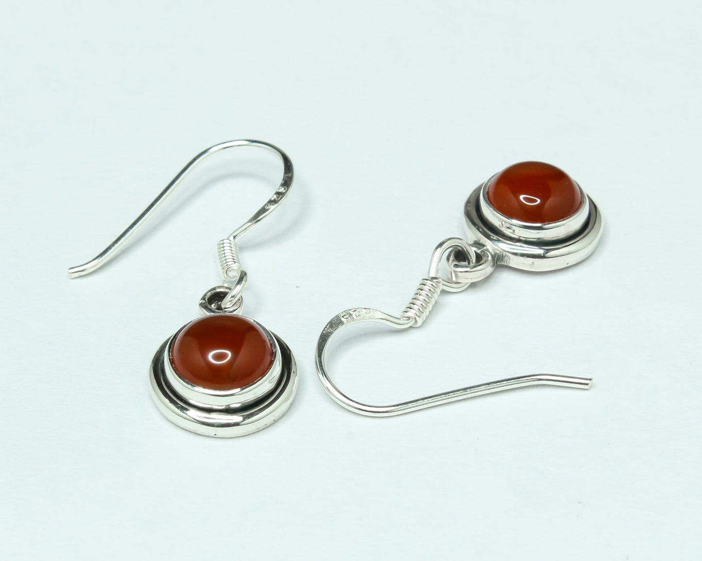 Round Shaped CARNELIAN Gems Solid 925 SILVER Minimalistic Drop Earrings