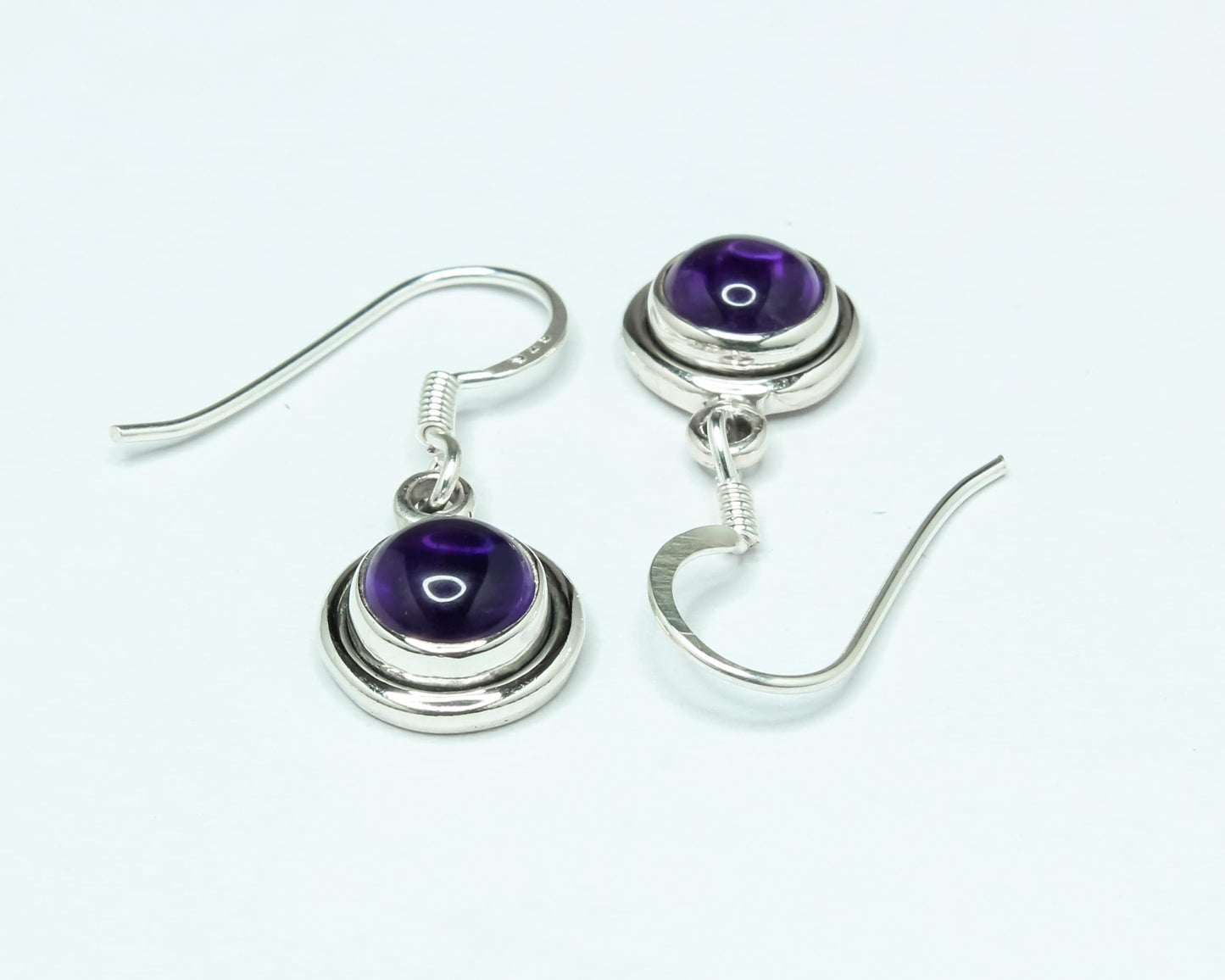 Round AMETHYST Gems Solid 925 SILVER Minimalist Purple Drop Earrings
