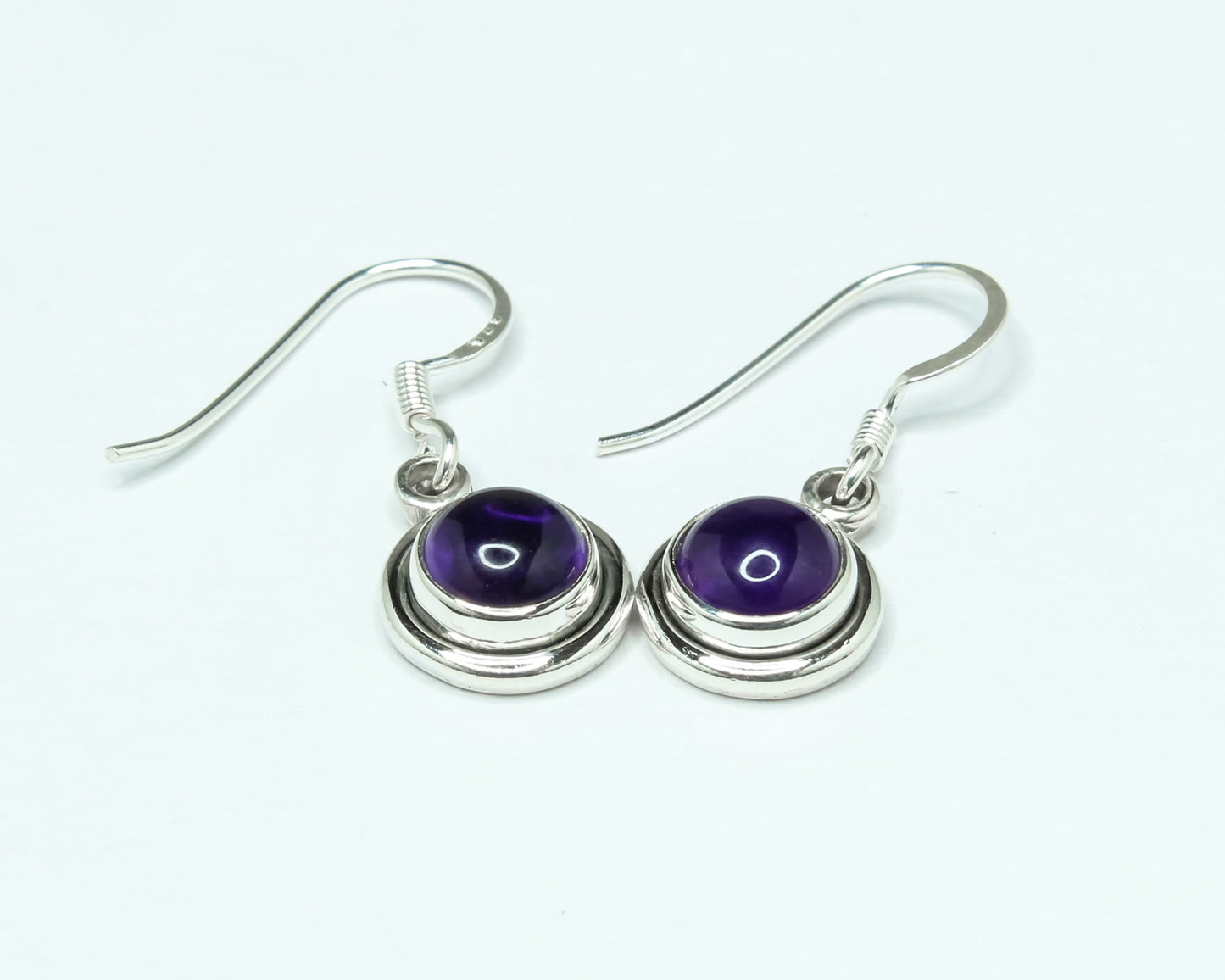 Round AMETHYST Gems Solid 925 SILVER Minimalist Purple Drop Earrings