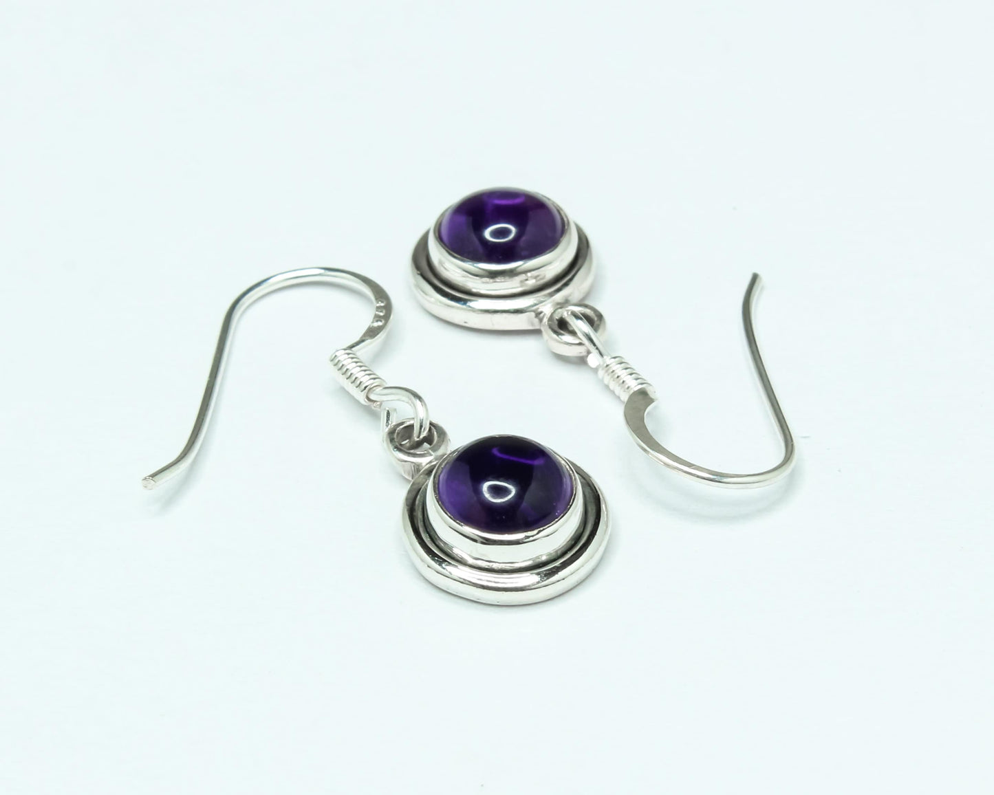 Round AMETHYST Gems Solid 925 SILVER Minimalist Purple Drop Earrings