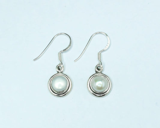 Round PEARL Gems Solid 925 SILVER Minimalist White Drop Earrings