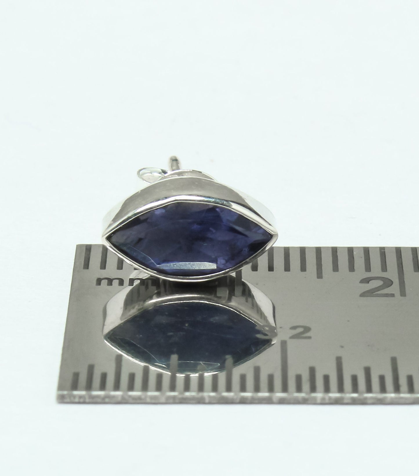 Leaf Shaped Genuine Iolite Gems Solid 925 Oxidized SILVER Stud Earrings