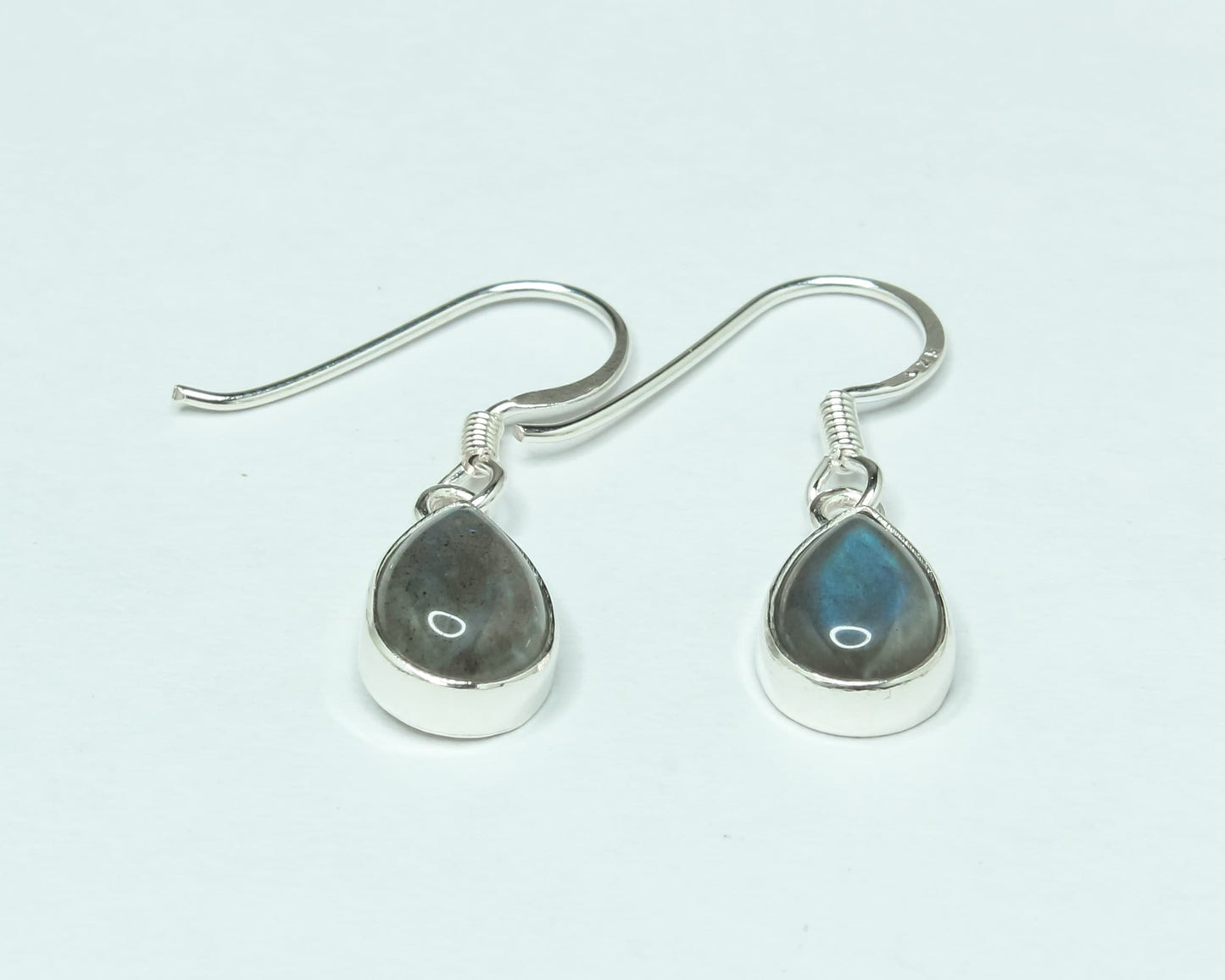 Pear/Teardrop Gray LABRADORITE Gems Silver Minimalistic Drop Earrings