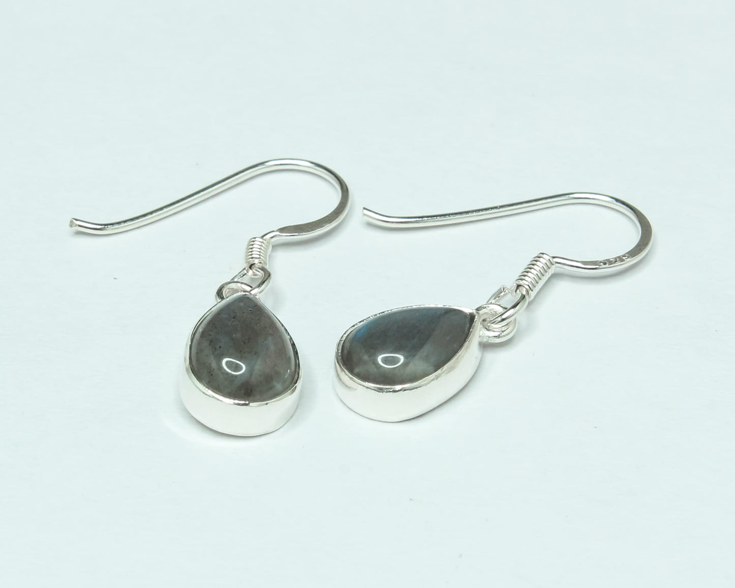 Pear/Teardrop Gray LABRADORITE Gems Silver Minimalistic Drop Earrings