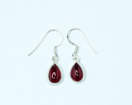 Pear/Teardrop Shaped Red GARNET Sterling Silver Simple Drop Earrings