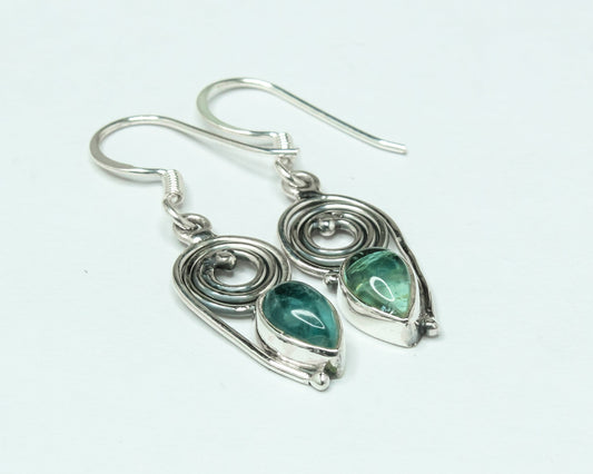 Pear/Teardrop Green APATITE Solid 925 SILVER Bohemian Drop Earrings