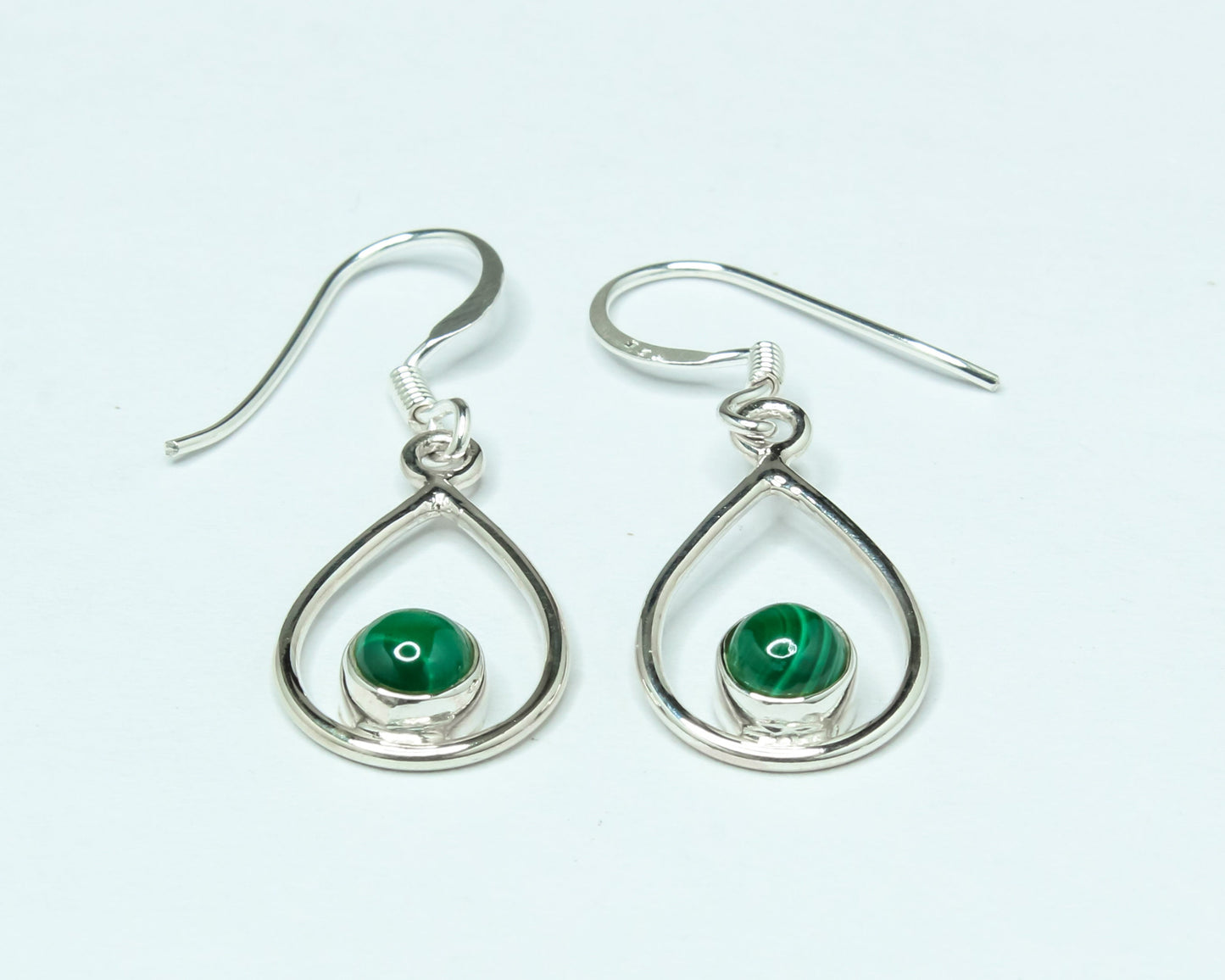 Pear/Teardrop Green Malachite Textured Gemstone 925 Silver Drop Earrings
