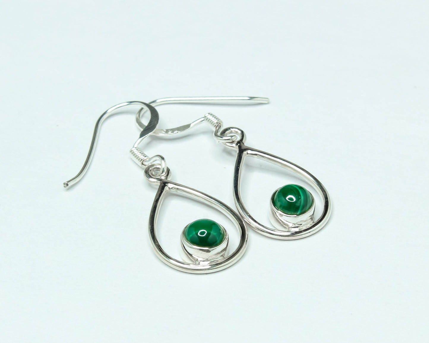 Pear/Teardrop Green Malachite Textured Gemstone 925 Silver Drop Earrings