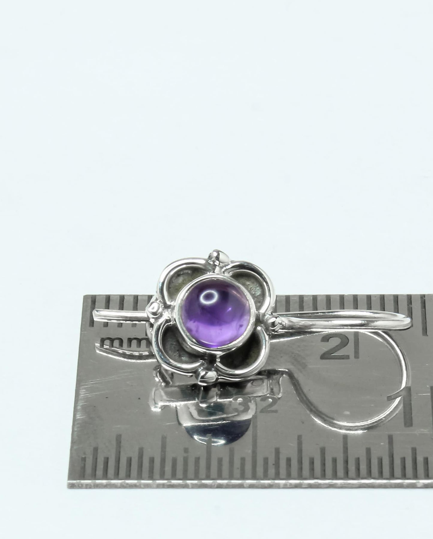 Genuine Purple Amethyst Oxidized Silver Spring Flower Latch-Back Earrings