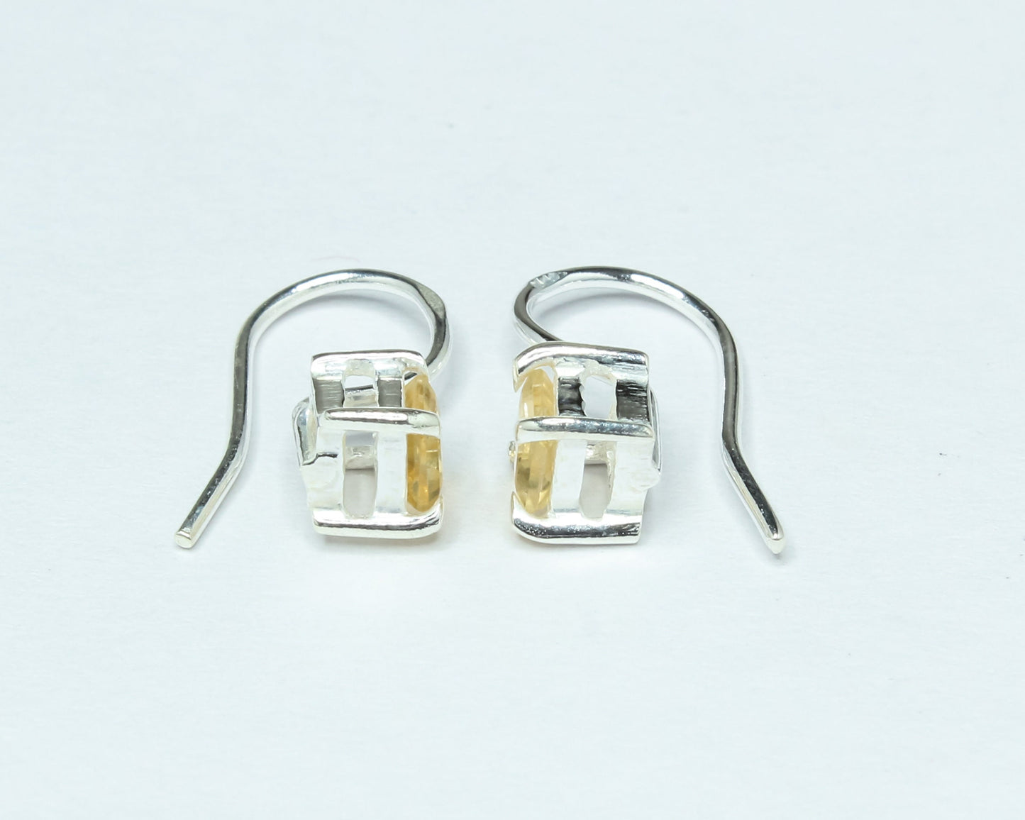 Square Genuine Citrine 925 Silver Simple Prong Set Latch-Back Earrings