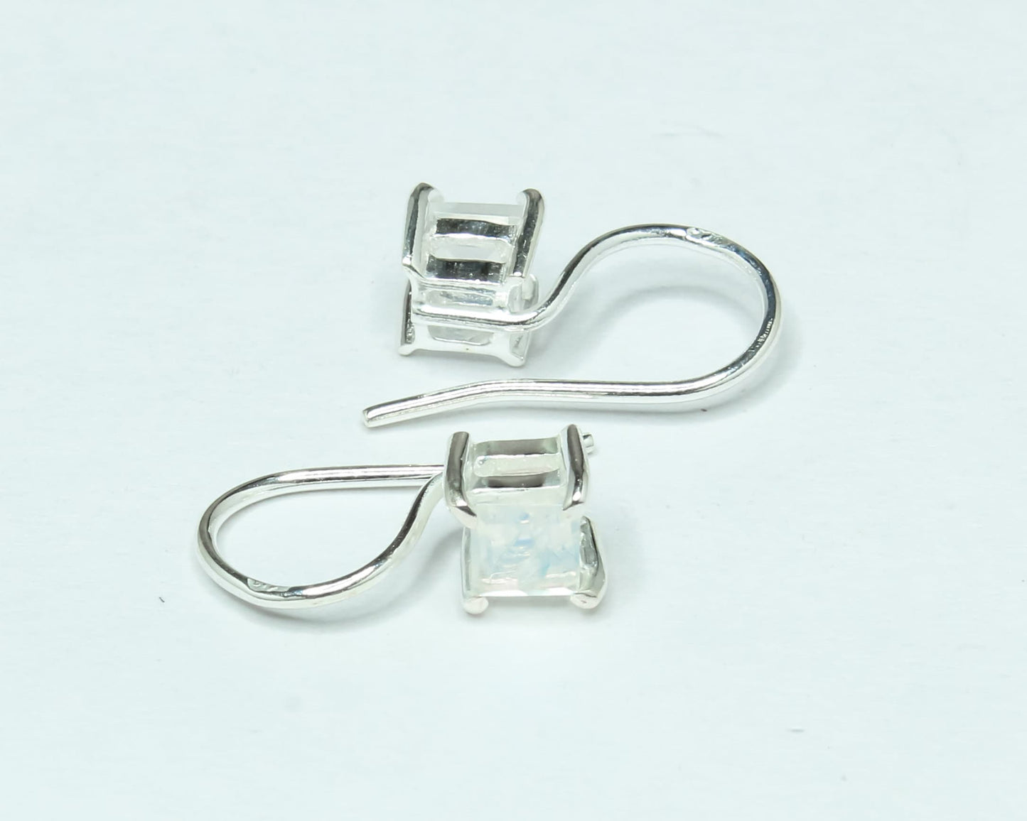 Square Genuine MOONSTONE 925 Silver Simple Prong Set Latch-Back Earrings