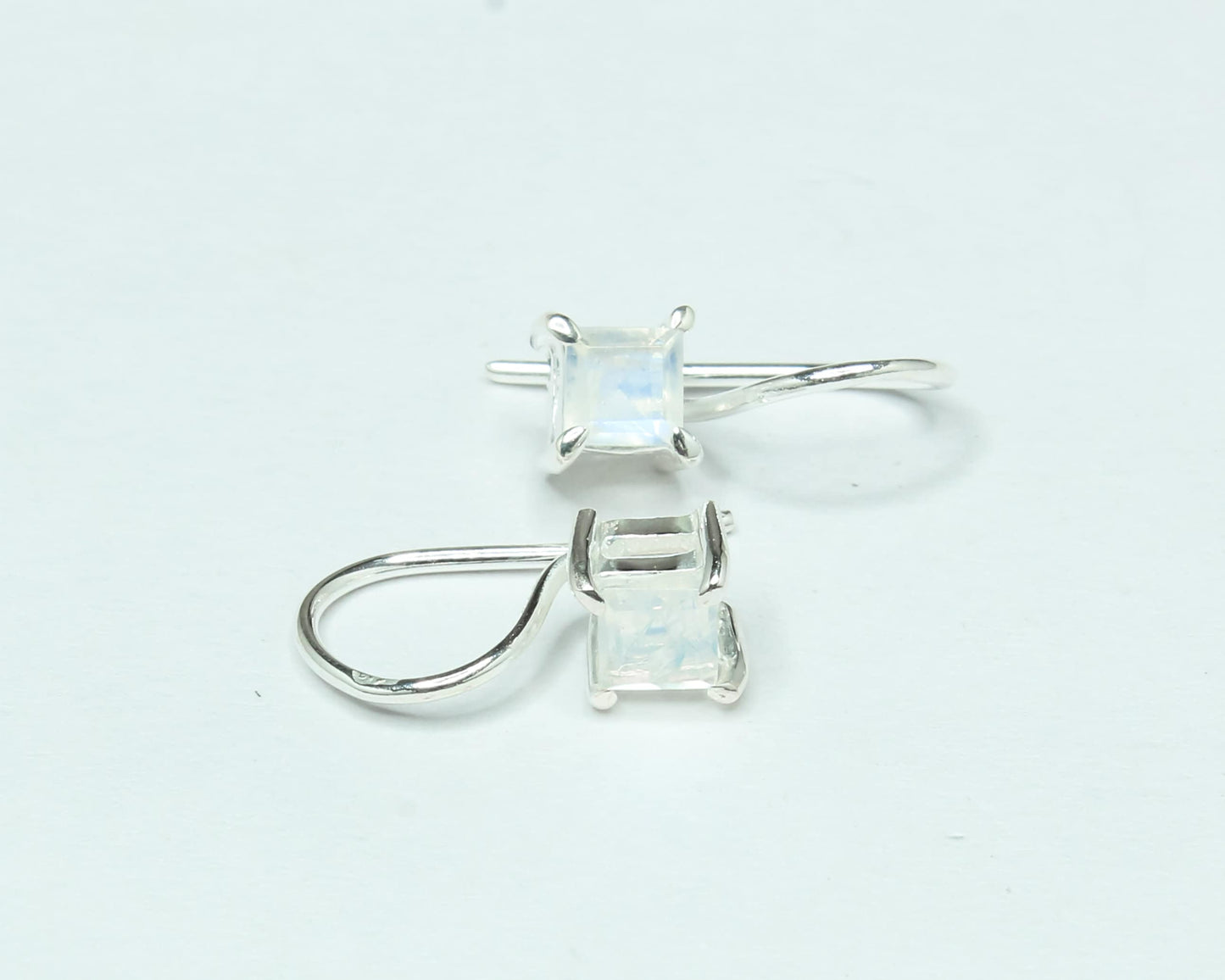 Square Genuine MOONSTONE 925 Silver Simple Prong Set Latch-Back Earrings