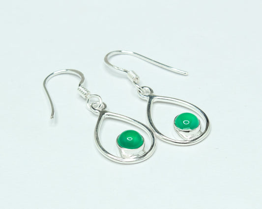 Pear/Teardrop Genuine GREEN ONYX Gems 925 SILVER Simple Drop Earrings