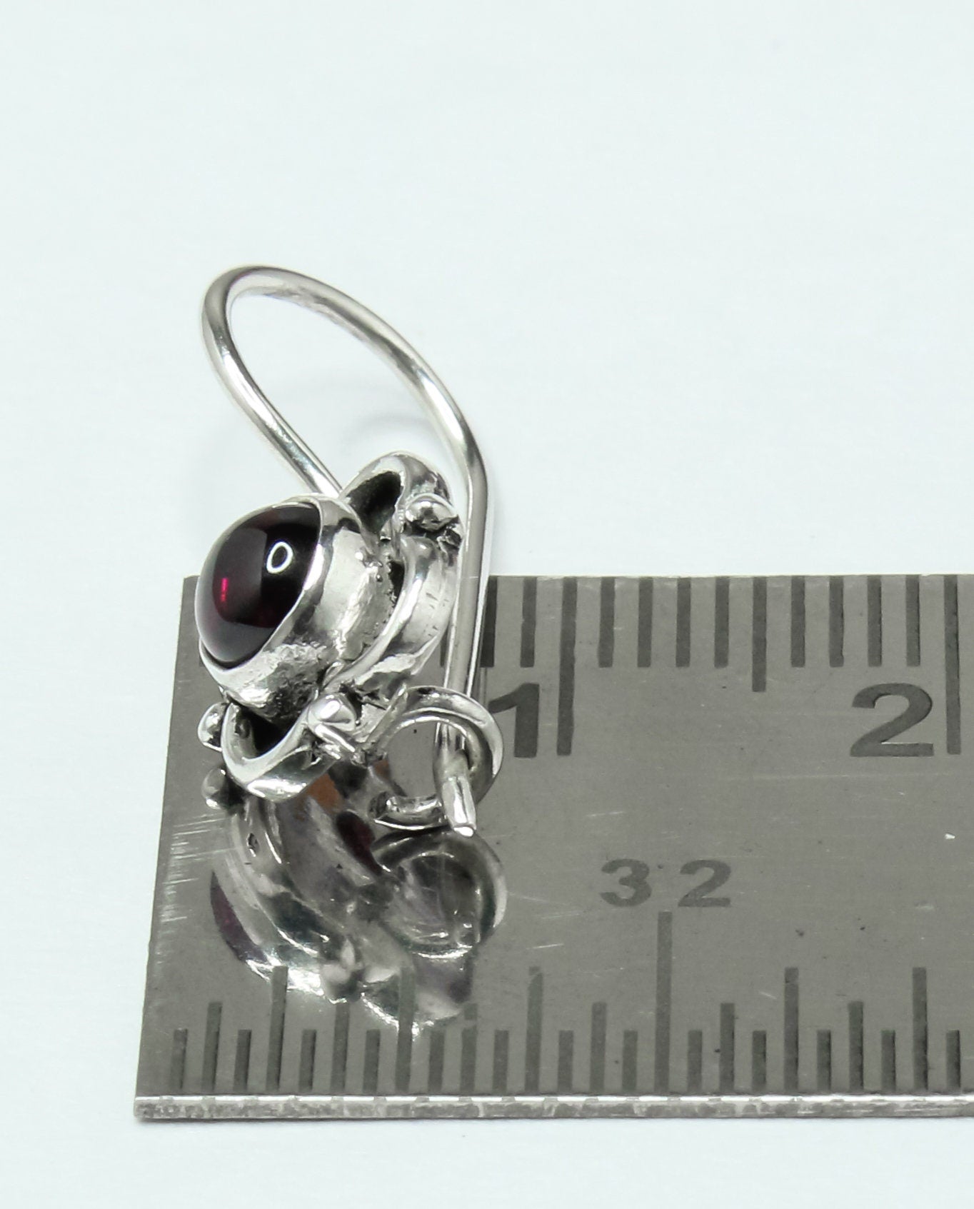Genuine Red GARNET Gems Oxidized Silver Spring Flower Latch-Back Earrings