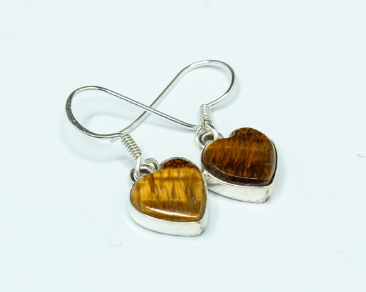 Heart TIGER'S EYE Gems 925 Sterling SILVER Minimalistic Drop Earrings