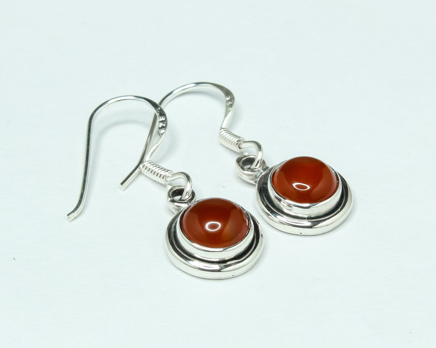 Round Shaped CARNELIAN Gems Solid 925 SILVER Minimalistic Drop Earrings