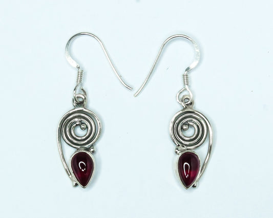Pear/Teardrop Shaped Red GARNET Sterling Silver Bohemian Drop Earrings