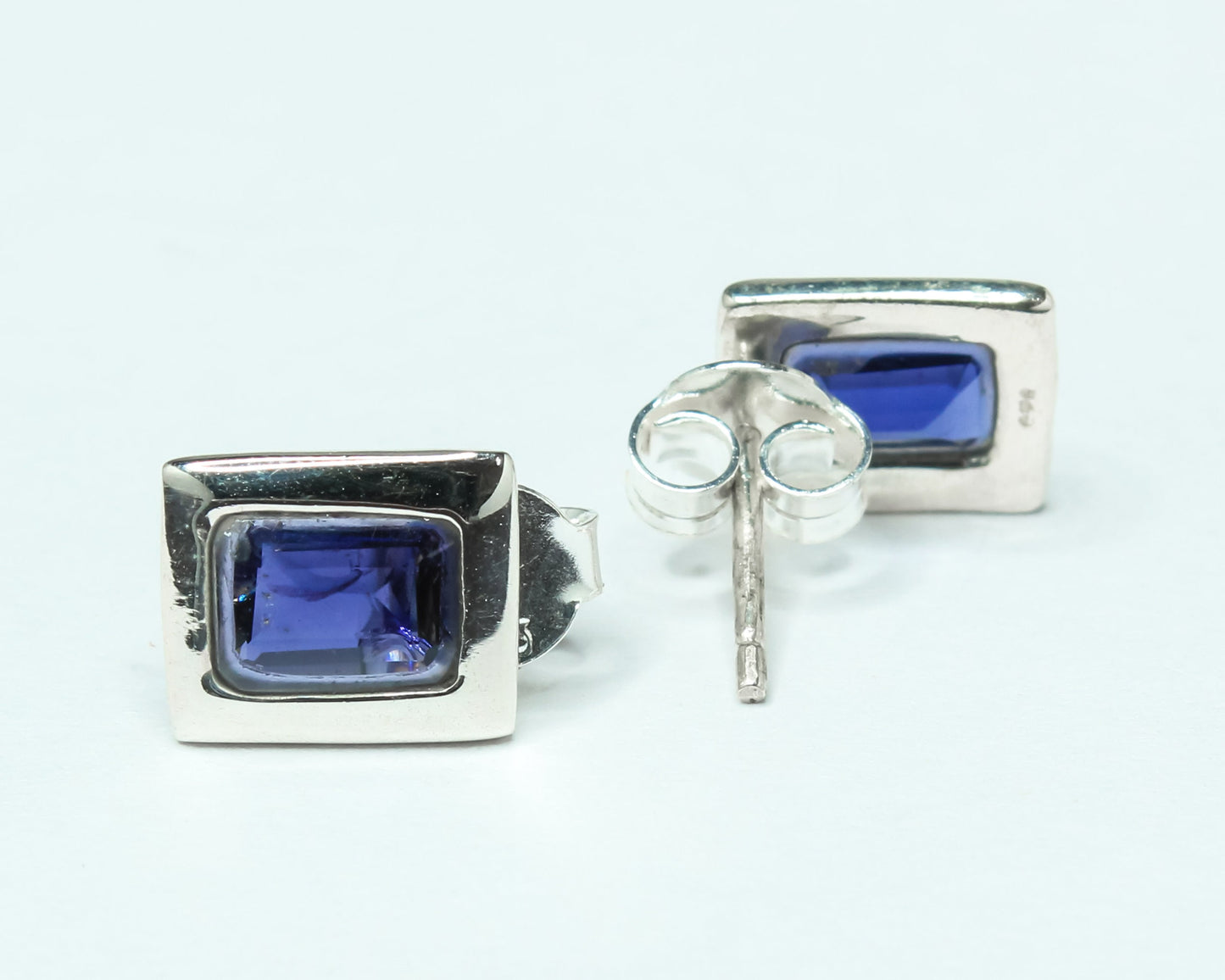 Rectangular Genuine Iolite Gems Solid 925 Sterling SILVER Stud Earrings
