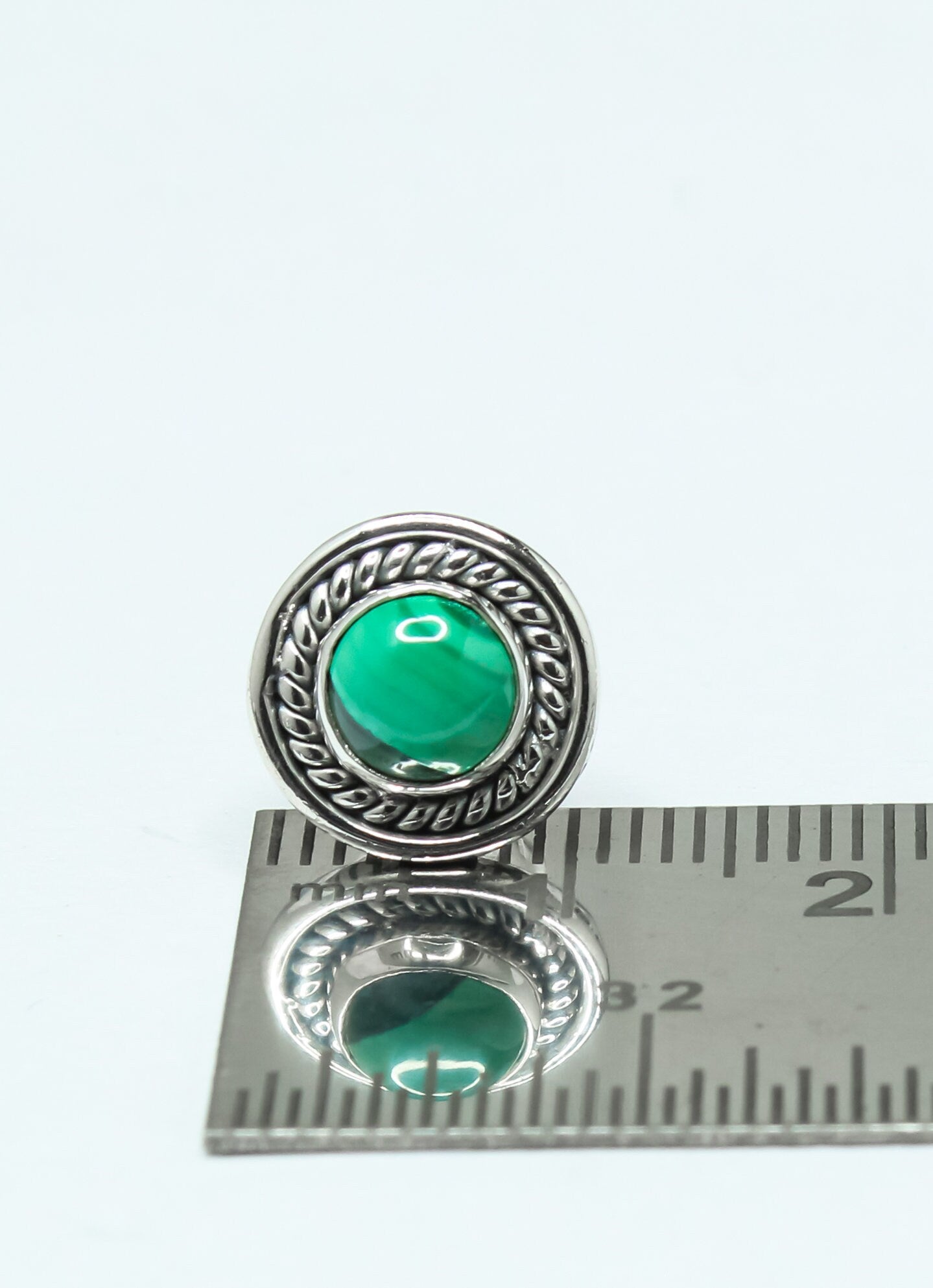 Round Malachite Gemstone Sterling Silver Green Bohemian Studs Earrings