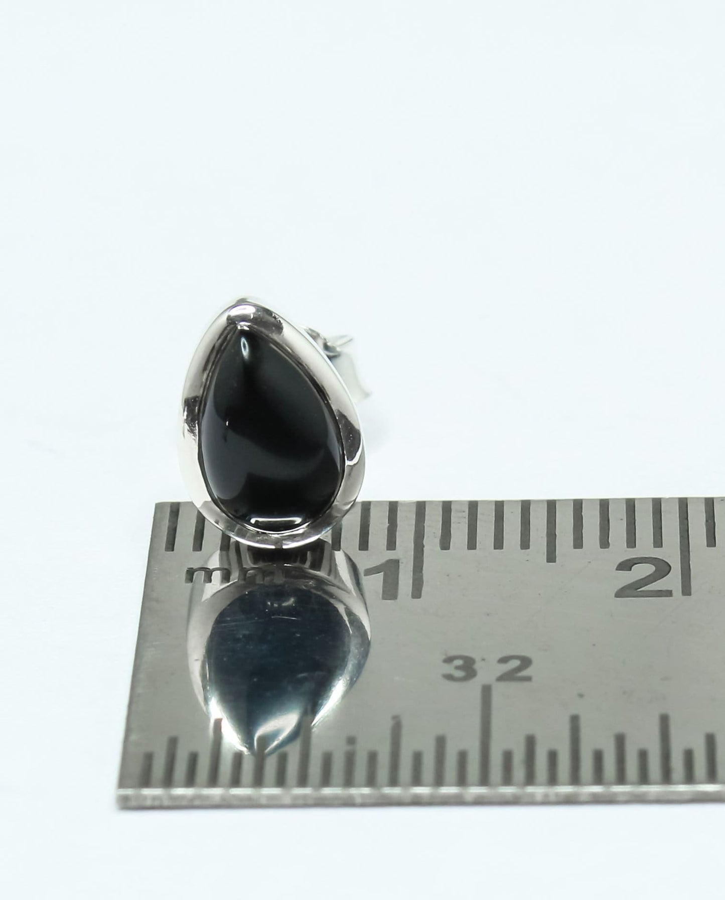 Pear Genuine Black ONYX Solid 925 Sterling SILVER Simple Stud Earrings
