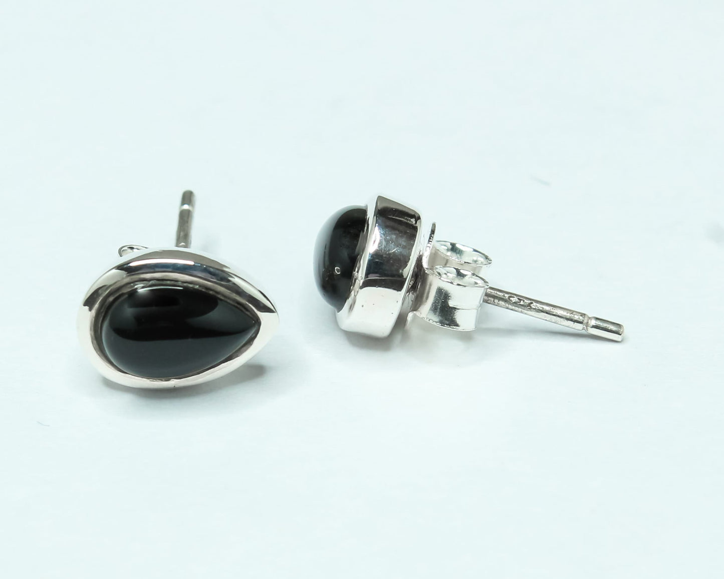 Pear Genuine Black ONYX Solid 925 Sterling SILVER Simple Stud Earrings
