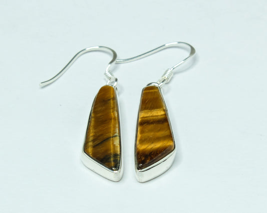 Quadrilateral TIGER'S EYE Gemstones 925 Sterling SILVER Drop Earrings