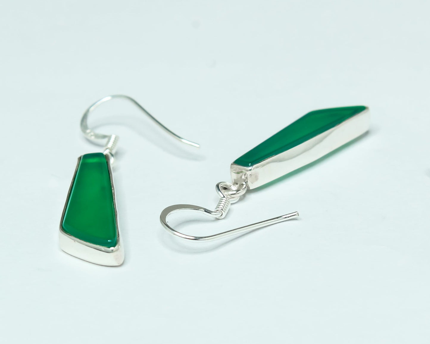 Quadrilateral GREEN ONYX Gems Solid 925 SILVER Minimalist Drop Earrings