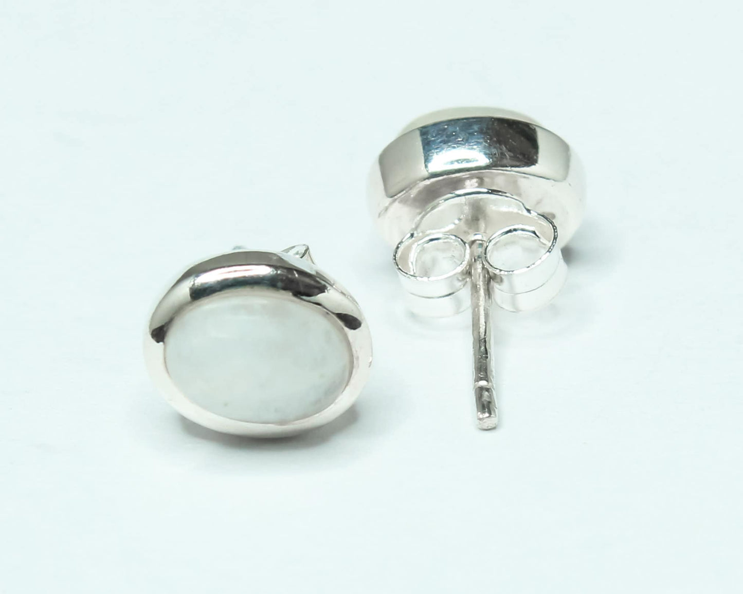 Oval Shaped MOONSTONE Gems Solid 925 Silver Minimalist Stud Earrings
