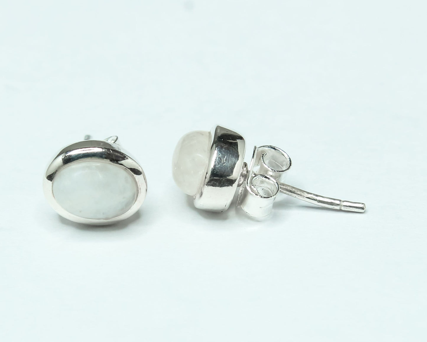 Oval Shaped MOONSTONE Gems Solid 925 Silver Minimalist Stud Earrings