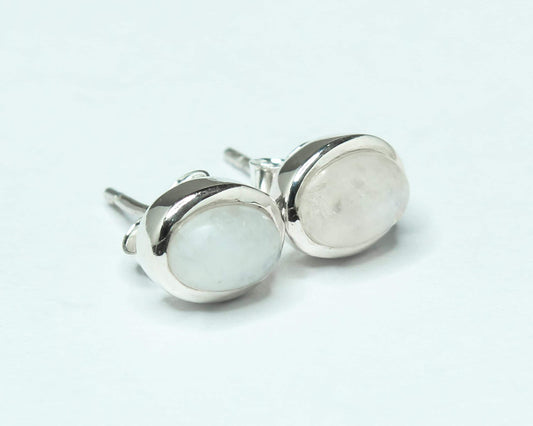 Oval Shaped MOONSTONE Gems Solid 925 Silver Minimalist Stud Earrings